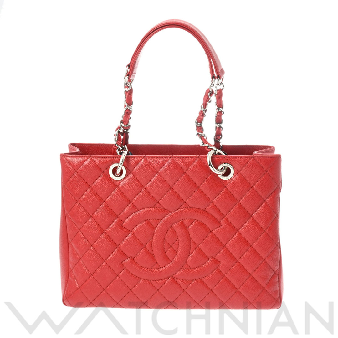 CHANEL(シャネル)の中古 シャネル CHANEL A50995 17番台 レディース トートバッグ マトラッセ レッド /シルバー金具 キャビアスキン レディースのバッグ(トートバッグ)の商品写真