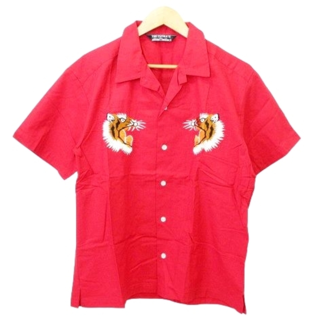 カットレイト シャツ 半袖 オープンカラー 虎刺繍 サイドスリット XL 赤 メンズのトップス(シャツ)の商品写真