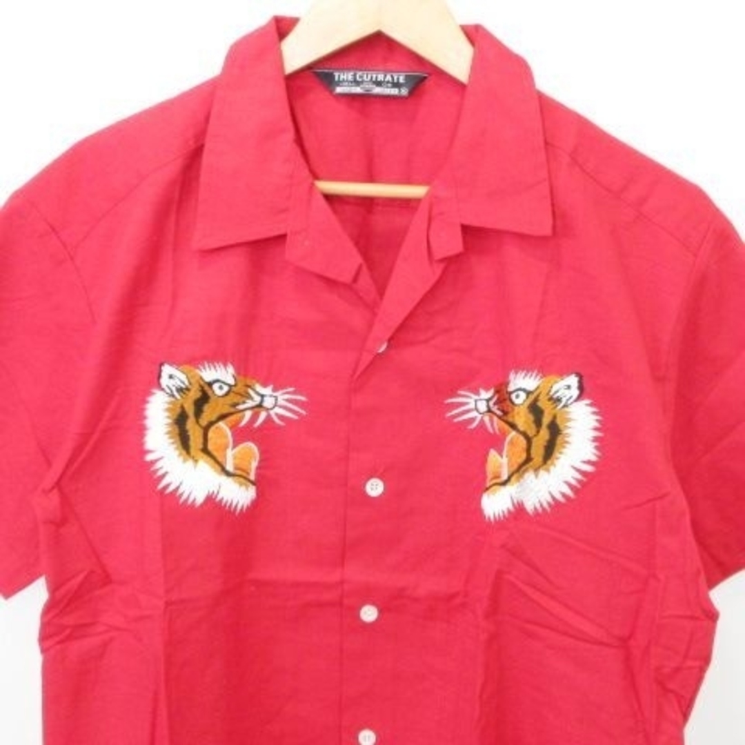 カットレイト シャツ 半袖 オープンカラー 虎刺繍 サイドスリット XL 赤 メンズのトップス(シャツ)の商品写真