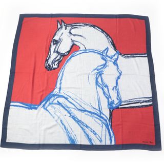 エルメス(Hermes)の美品☆HERMES エルメス Chevaux Au Pre 草原の馬 カレジェアン140 カシミヤ シルク 大判ストール/ショール スカーフ マルチカラー レディース(バンダナ/スカーフ)