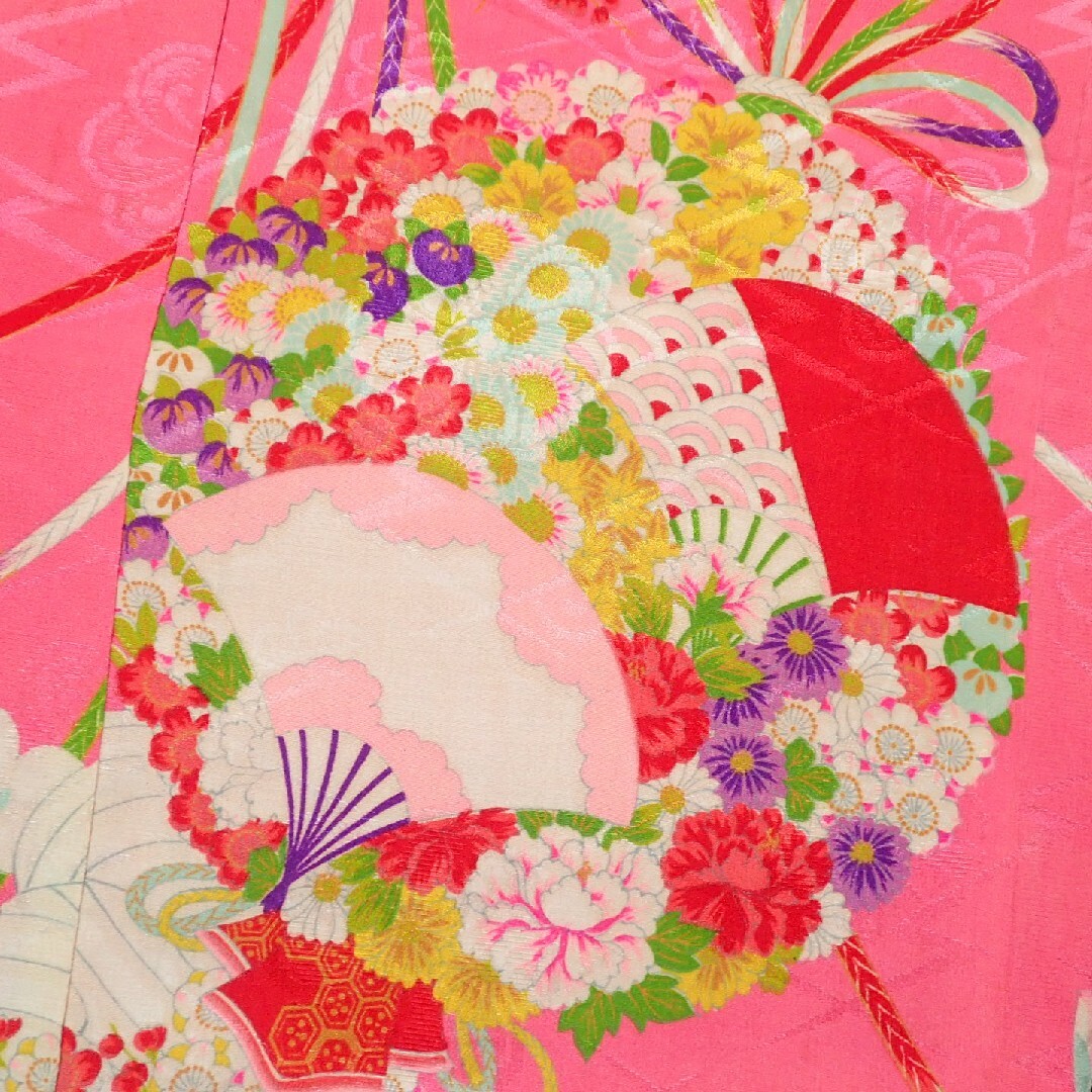 ☆sold out☆ 7歳 レトロ正絹ピンク扇花薬玉 七五三 お着物フル ☆sold out☆ 7歳 レトロ正絹ピンク扇花薬玉 七五三 お着物フル