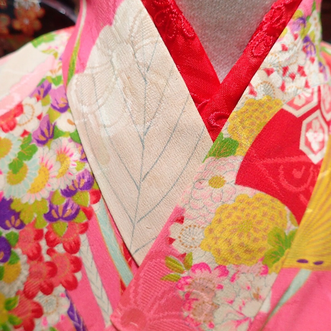 ☆sold out☆ 7歳 レトロ正絹ピンク扇花薬玉 七五三 お着物フル ☆sold out☆ 7歳 レトロ正絹ピンク扇花薬玉 七五三 お着物フル