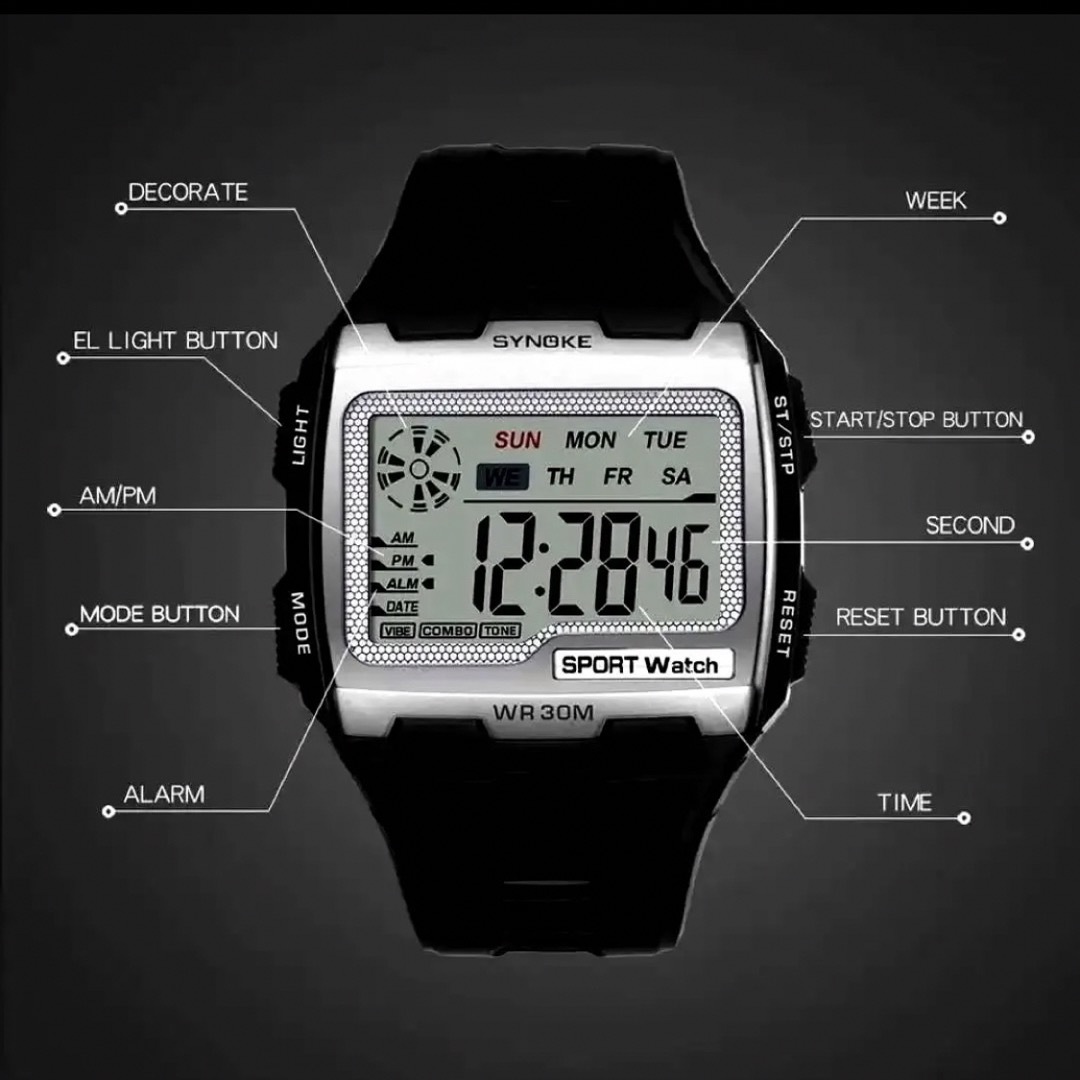新品 SYNOKE ビッグフェイス デジタルウォッチ メンズ腕時計 シルバー メンズの時計(腕時計(デジタル))の商品写真