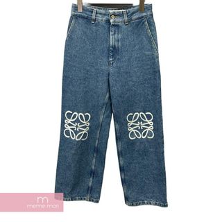 LOEWE - LOEWE 2023AW Anagram Baggy Denim Pants S359Y11X50 ロエベ アナグラムバギーデニムパンツ レギュラーフィット クロップド丈 アナグラムカットアウト レザーパッチ インディゴ サイズ34 【240424】【中古-A】【me04】