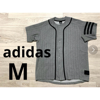 アディダス(adidas)のAdidas スウェット  ベースボールシャツ  Mサイズグレー 黒  半袖(Tシャツ/カットソー(半袖/袖なし))