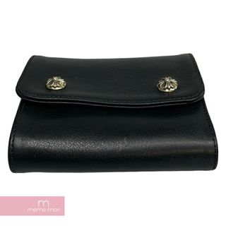 クロムハーツ(Chrome Hearts)のCHROME HEARTS Wave Minil Wallet クロムハーツ ウェーブミニウォレット 三つ折り財布 レザー ダガージップ クロスボールボタン ブラック【240425】【新古品】【me04】(折り財布)