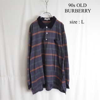 バーバリー(BURBERRY)の90s BURBERRY ロングスリーブ ポロシャツ ボーダー トップス M(ポロシャツ)