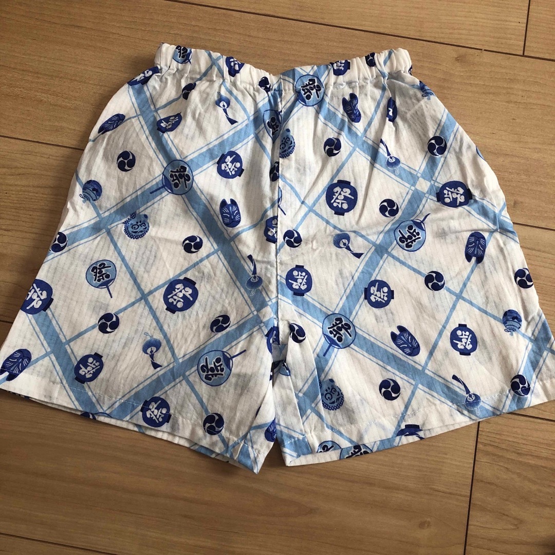 甚平　白　青　110㎝ キッズ/ベビー/マタニティのキッズ服男の子用(90cm~)(甚平/浴衣)の商品写真