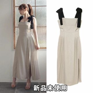 Bubbles - andmary Ann ribbon pleats dress ベージュ