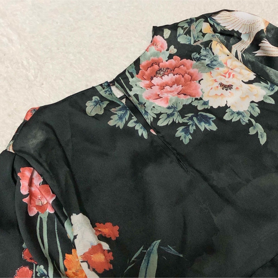 ZARA(ザラ)の【美品】ZARA ザラ　花柄　鳥柄　ワンピース　ベルト付き　ロングワンピース レディースのワンピース(ロングワンピース/マキシワンピース)の商品写真