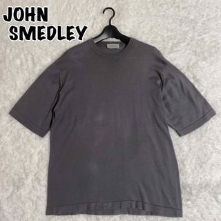 ジョンスメドレー(JOHN SMEDLEY)の美品！JOHN SMEDLEY tシャツ サマーニット クールネック グレーL(Tシャツ/カットソー(半袖/袖なし))