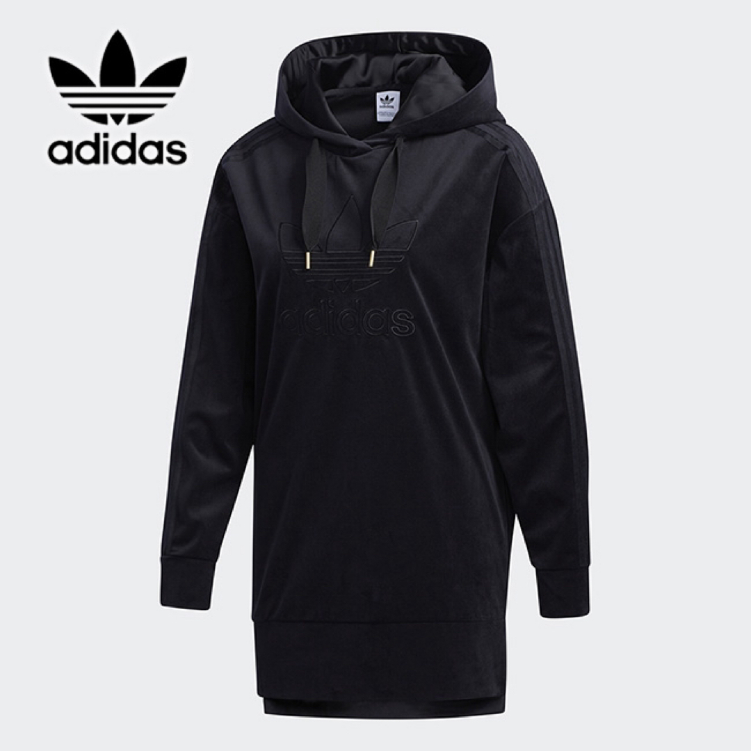 adidas(アディダス)の美品 2XOT アディダスオリジナルス レディース ベロアパーカー ブラック レディースのトップス(パーカー)の商品写真