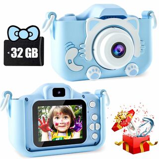 【色: ブルー】CIMELR キッズカメラ トイカメラ1080P HD 動画カメ(コンパクトデジタルカメラ)