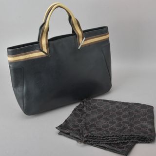 グッチ(Gucci)のGUCCI◇グッチ ウェビングライン トートバッグ ハンドバッグ レザー 黒(トートバッグ)