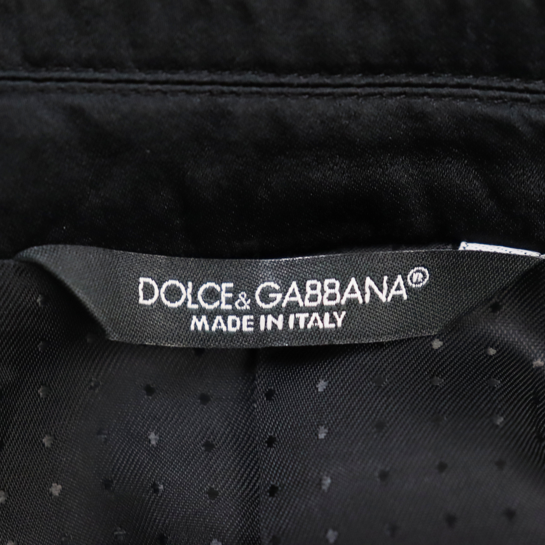 DOLCE&GABBANA(ドルチェアンドガッバーナ)の美品○DOLCE&GABBANA ドルチェ＆ガッバーナ G2DL3T FUVGM TAORMINA SICILIAライン シルク混 黒タグ ベロア 異素材切替 本切羽 シングル テーラードジャケット ブラック 52 イタリア製 正規品 メンズ メンズのジャケット/アウター(テーラードジャケット)の商品写真