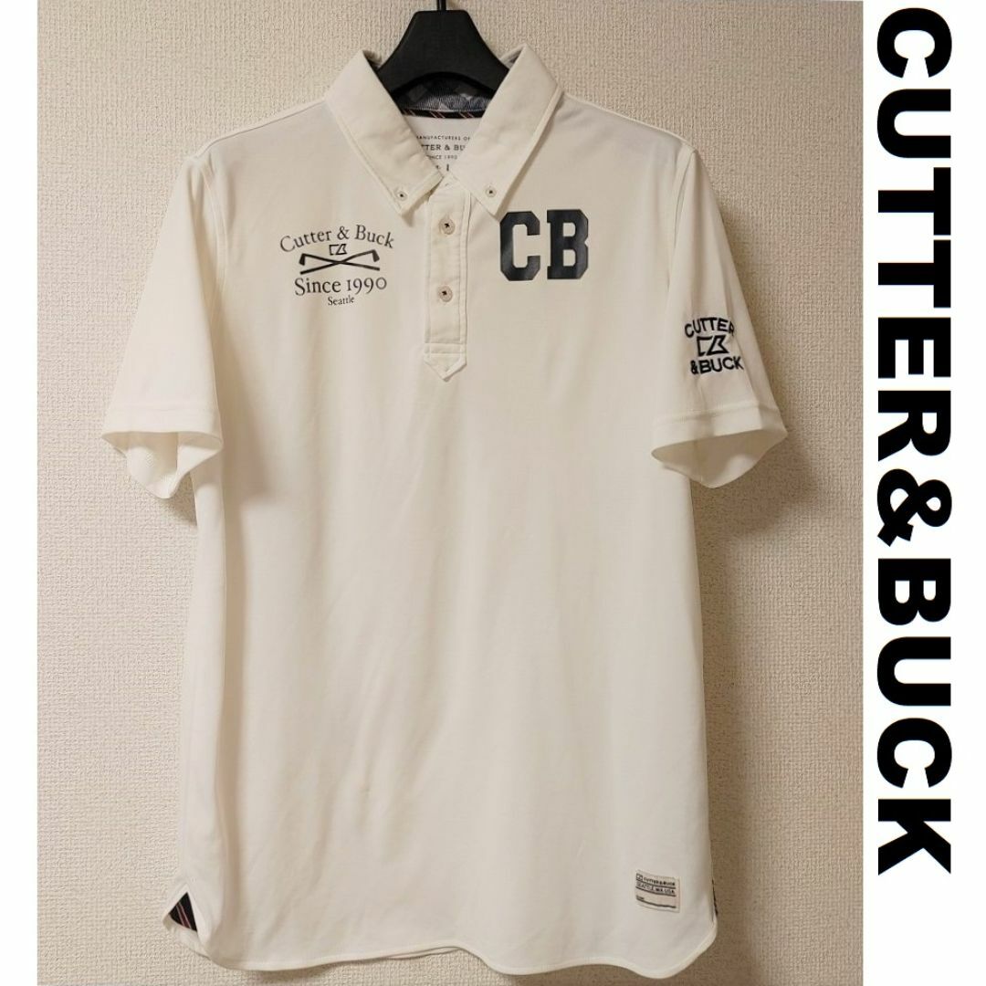 CUTTER & BUCK(カッターアンドバック)のCUTTER&BUCK★L 白★吸水速乾★半袖 ポロシャツ ゴルフシャツ メンズ スポーツ/アウトドアのゴルフ(ウエア)の商品写真