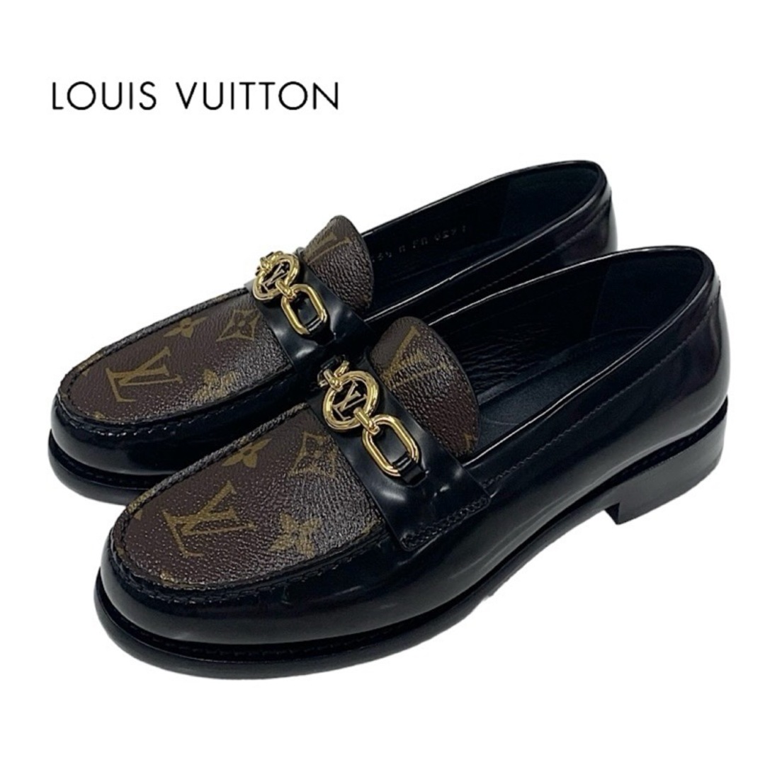 LOUIS VUITTON(ルイヴィトン)のルイヴィトン LOUIS VUITTON チェスライン モノグラム ローファー 革靴 靴 シューズ レザー ブラック ブラウン ゴールド LVサークル チェーン レディースの靴/シューズ(ローファー/革靴)の商品写真