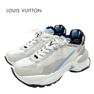 LOUIS VUITTON - ルイヴィトン LOUIS VUITTON ラン55ライン モノグラム スニーカー 靴 シューズ ファブリック レザー ホワイト グレー ライトブルー ロゴ