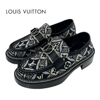 ルイヴィトン(LOUIS VUITTON)のルイヴィトン LOUIS VUITTON アカデミーライン ローファー 革靴 靴 シューズ キャンバス レザー ブラック ホワイト 1854 ジャガード LVサークル モノグラム(ローファー/革靴)