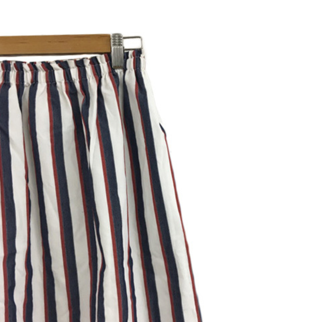 ユナイテッドアローズ スカート フレア ギャザー 膝丈 ストライプ 白 紺 レディースのスカート(ひざ丈スカート)の商品写真