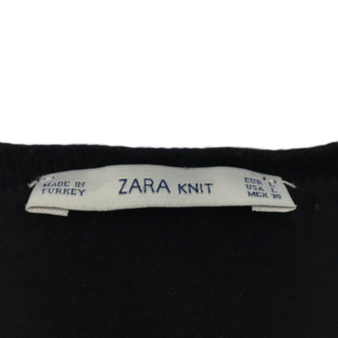 ZARA(ザラ)のザラ カットソー ニット プルオーバー 無地 フレンチスリーブ USA L 黒 レディースのトップス(カットソー(半袖/袖なし))の商品写真