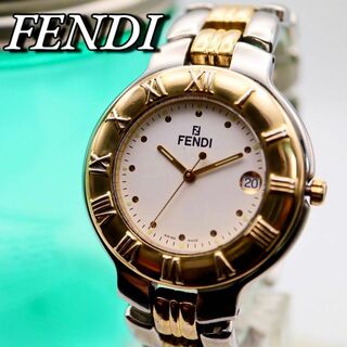 フェンディ(FENDI)の良品 FENDI デイト ラウンド シルバー×ゴールド レディース腕時計 697(腕時計)