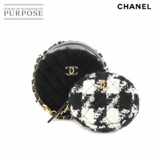 シャネル(CHANEL)の未使用 展示品 シャネル CHANEL シェブロン Vステッチ チェーン ショルダー バッグ レザー ファー ブラック ラウンド ポーチ付き 千鳥格子 VLP 90190480(ショルダーバッグ)