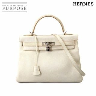 エルメス(Hermes)のエルメス HERMES ダルメシアン ケリー 32 2way ハンド ショルダー バッグ ブッフルスキッパー ホワイト 内縫い □E刻印 VLP 90191263(ハンドバッグ)