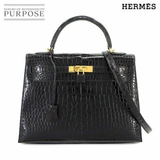 エルメス(Hermes)の新品同様 エルメス HERMES クロコダイル ケリー 32 2way ハンド ショルダー バッグ ポロサス ブラック 外縫い T刻印 VLP 90201705(ハンドバッグ)