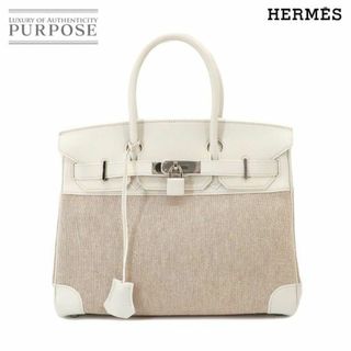 エルメス(Hermes)の新品同様 エルメス HERMES バーキン30 ハンド バッグ スイフト トワルアッシュ ホワイト ナチュラル □K刻印 シルバー 金具 VLP 90211645(ハンドバッグ)