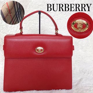 バーバリー(BURBERRY)の美品 希少 BURBERRY ロゴ 型押し オールレザー ハンドバッグ レッド(ハンドバッグ)