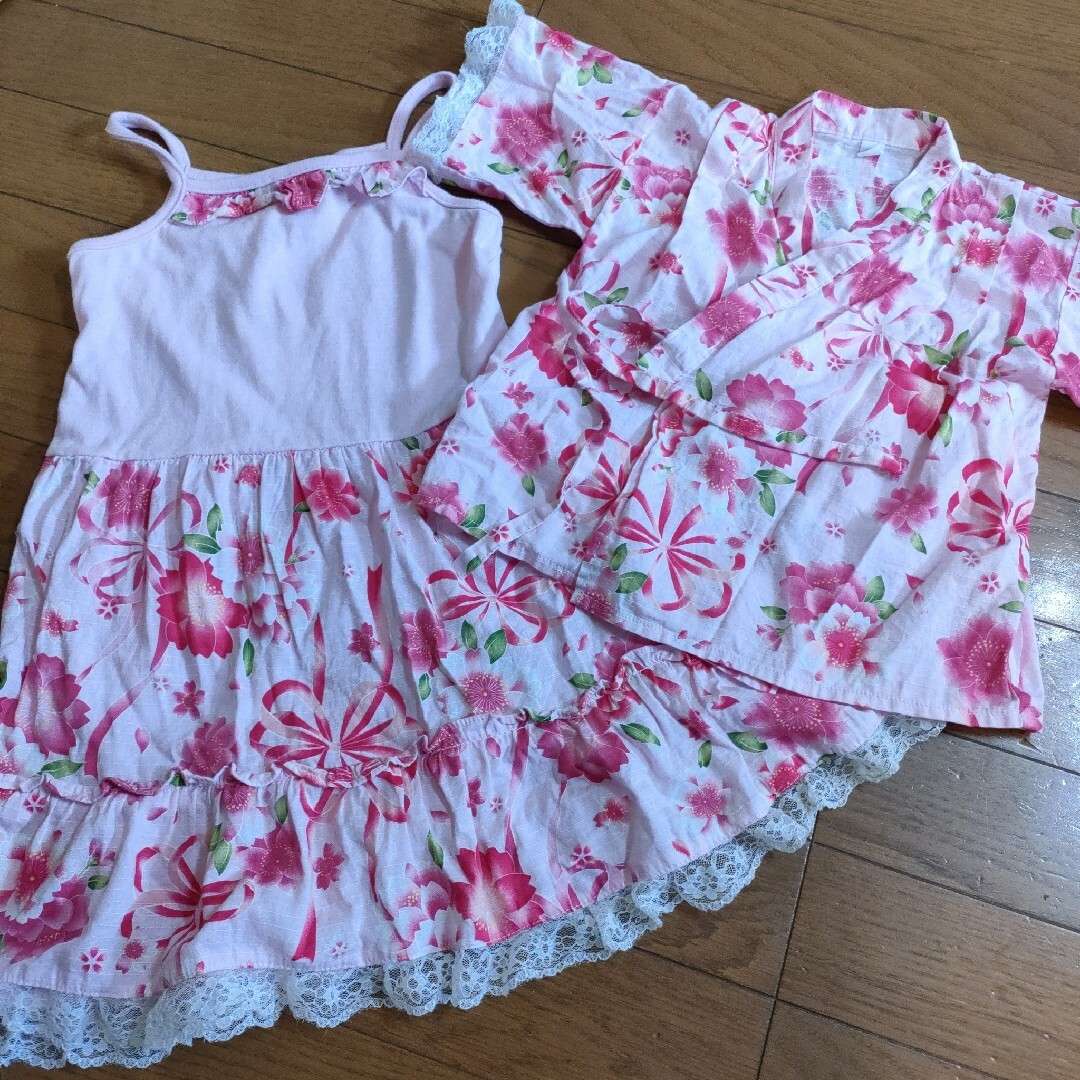 浴衣 甚平 ドレス  セパレート浴衣 ワンピース 100cm 女の子 キッズ/ベビー/マタニティのキッズ服女の子用(90cm~)(甚平/浴衣)の商品写真