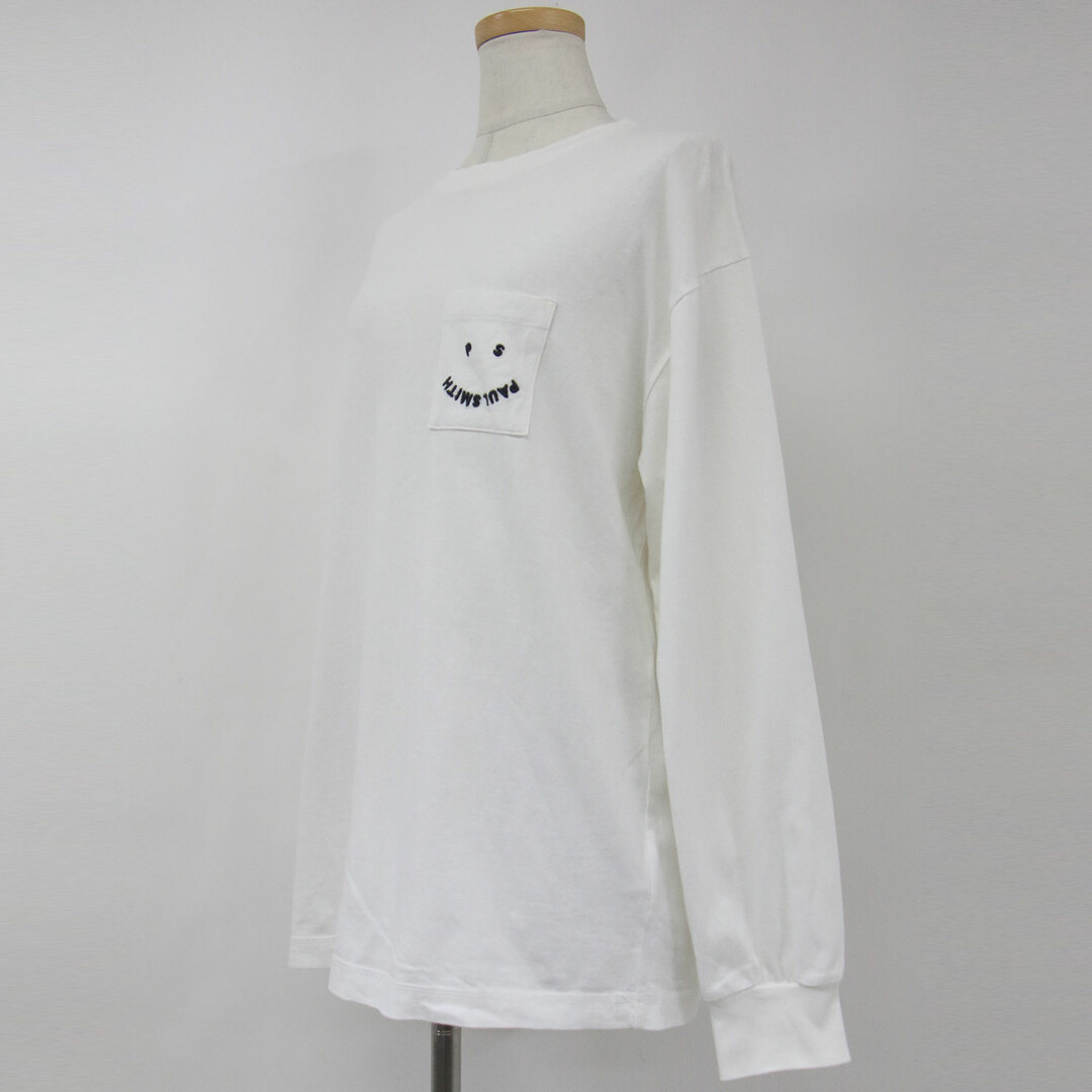 PS Paul Smith ピーエスポールスミス カットソー Tシャツ ホワイト 白 2L ロンT Happy スマイル ポケット クルーネック ワンポイント コットン 綿 長袖 トップス プルオーバー シンプル カジュアル  【レディース】【中古】 レディースのトップス(Tシャツ(長袖/七分))の商品写真