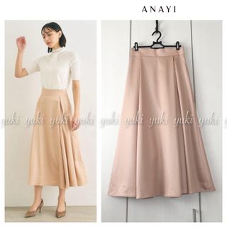 ANAYI  レザーライクサテンフレア スカート