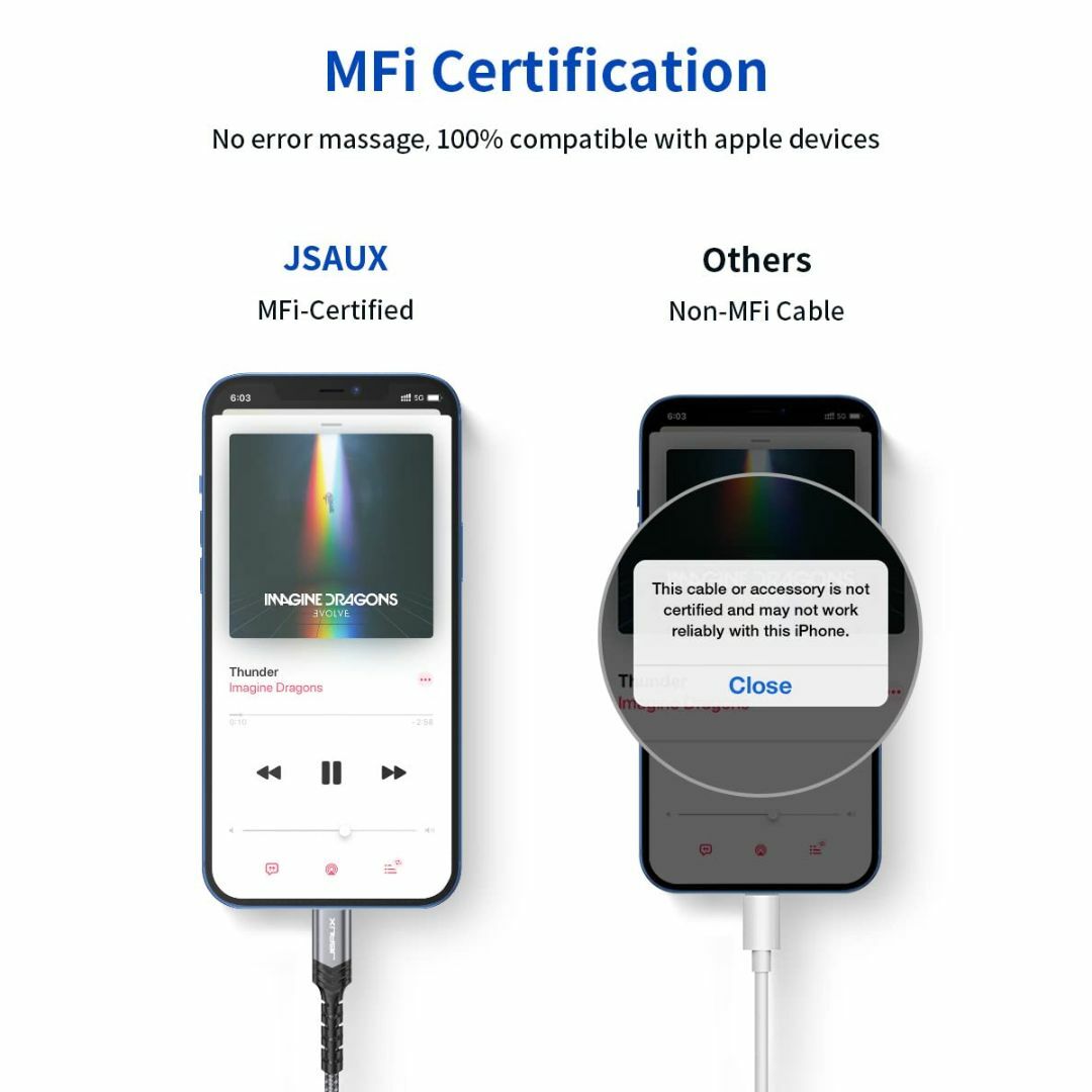 【サイズ:1m_色:グレー】[Apple MFi認証]JSAUX aux ケーブ スマホ/家電/カメラのオーディオ機器(その他)の商品写真