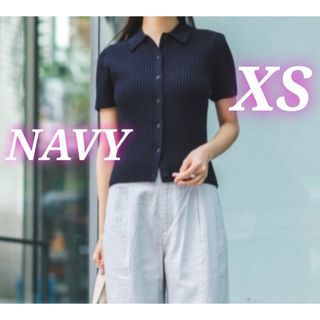 ユニクロ(UNIQLO)のリブポロカーディガン(半袖)　XS　ユニクロ　イネス　UNIQLO　INES(カーディガン)