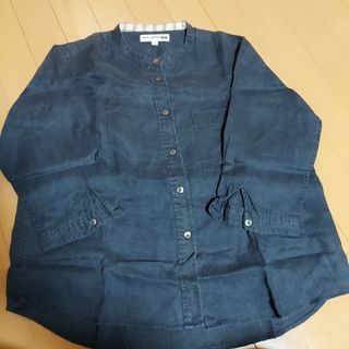 ユニクロ(UNIQLO)のユニクロ　イネス　五分袖　リネンシャツ　L 　ネイビー(シャツ/ブラウス(長袖/七分))