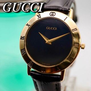 グッチ(Gucci)の良品 GUCCI ローマンベゼル ラウンド ブラック メンズ腕時計 705(腕時計(アナログ))