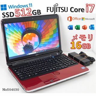 ■No504030:赤色■Windows11■SSD■富士通ノートパソコン(ノートPC)