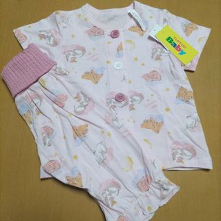 新品腹巻き付き半袖パジャマ80 綿100％　女の子(パジャマ)