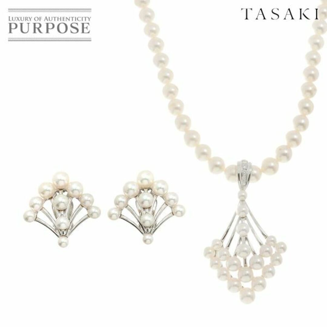 TASAKI(タサキ)のタサキ TASAKI アコヤ真珠 7.3-5.5mm Diamond 0.11ct ネックレス 42cm イヤリング 2点セット SV K14 WG 田崎真珠 パール VLP 90229303 レディースのアクセサリー(ネックレス)の商品写真