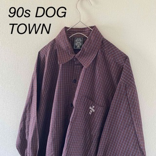 ドッグタウン(DOG TOWN)の90sDOGTOWNドッグタウン長袖チェックシャツメンズブルー青ハーコー(シャツ)