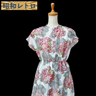 【昭和レトロ】半袖ワンピース/ハンドメイド/古着/60'70'/No.461(ひざ丈ワンピース)