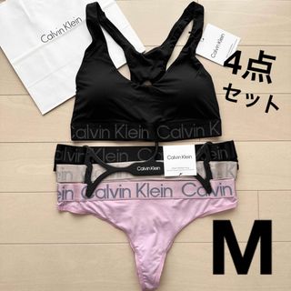 Calvin Klein - カルバンクライン 下着 上下 セット M L ブラ ショーツ 黒 Tバック 速乾