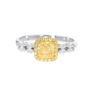 ファンシーイエローダイヤ リング YD1.01ct yd0.12ct ダイヤ 0.313ct K18WGホワイトゴールド サイズ約16号 GIA鑑定書付き(リング(指輪))