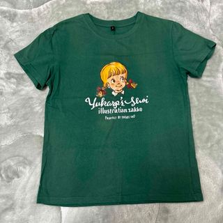 M レディース　半袖　Tシャツ　グリーン　女の子の柄　綿100%(Tシャツ(半袖/袖なし))