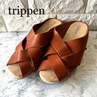 トリッペン(trippen)の美品 trippen トリッペン レザーウッドサンダル サボ クロス 茶 37(サンダル)