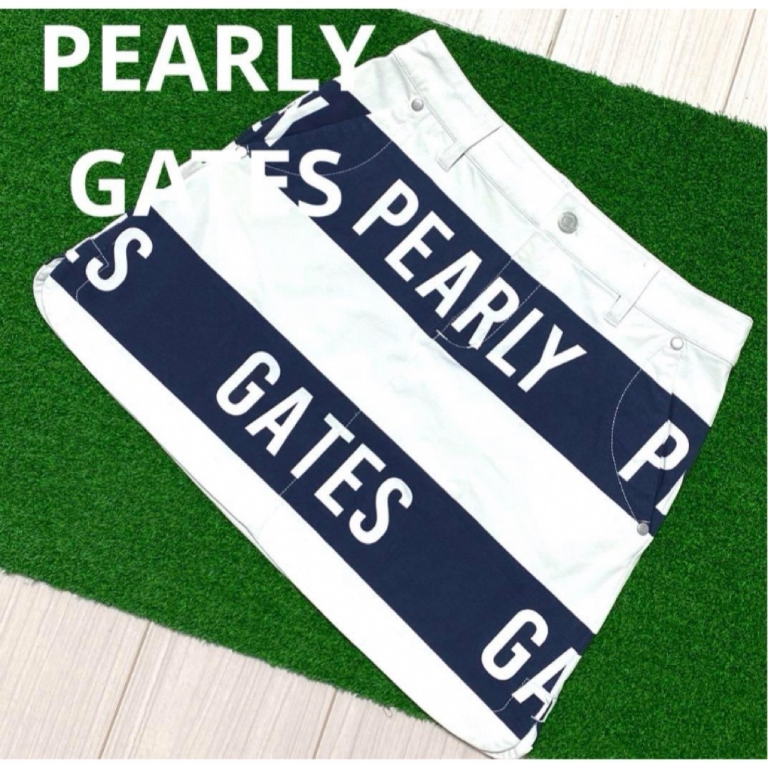 PEARLY GATES(パーリーゲイツ)のパーリーゲイツ　ストレッチスカート　ゴルフウェア　ロゴボーダー柄 スポーツ/アウトドアのゴルフ(ウエア)の商品写真