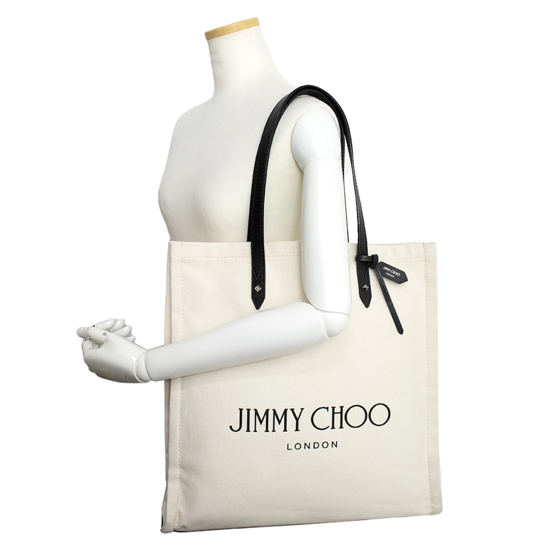 JIMMY CHOO(ジミーチュウ)のジミーチュウ ロゴ トート ハンドバッグ キャンバス レザー アイボリー ブラック 白 黒 シルバー金具 FFQ 212 JIMMY CHOO（未使用　展示品） レディースのバッグ(トートバッグ)の商品写真