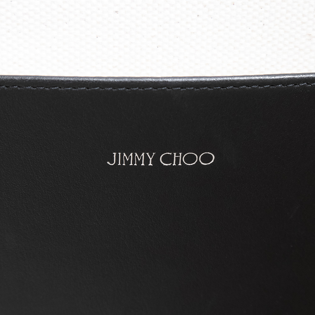 JIMMY CHOO(ジミーチュウ)のジミーチュウ ロゴ トート ハンドバッグ キャンバス レザー アイボリー ブラック 白 黒 シルバー金具 FFQ 212 JIMMY CHOO（未使用　展示品） レディースのバッグ(トートバッグ)の商品写真